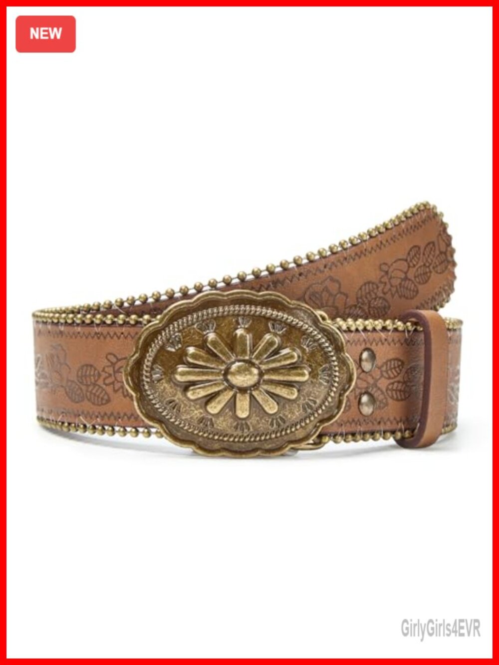 Western Belt for Women Cowgirl Faux Leather Vintage Floral Embossed
